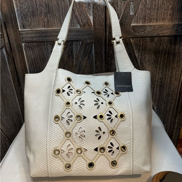 Nanette Lepore EUC Cream Tote with Gold Accents - Picture 1 of 10